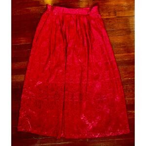 Vintage 80’s Ellen D Kollection Red Jacquard Maxi A Line Skirt pockets Small Med